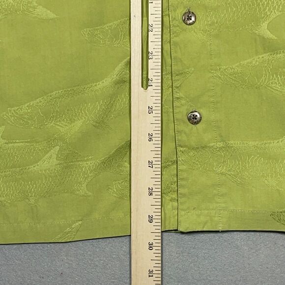 COLUMBIA River‎ Lodge Shirt Men Large Silk Blend Hawaiian Button Up Green Fish - Picture 7 of 10